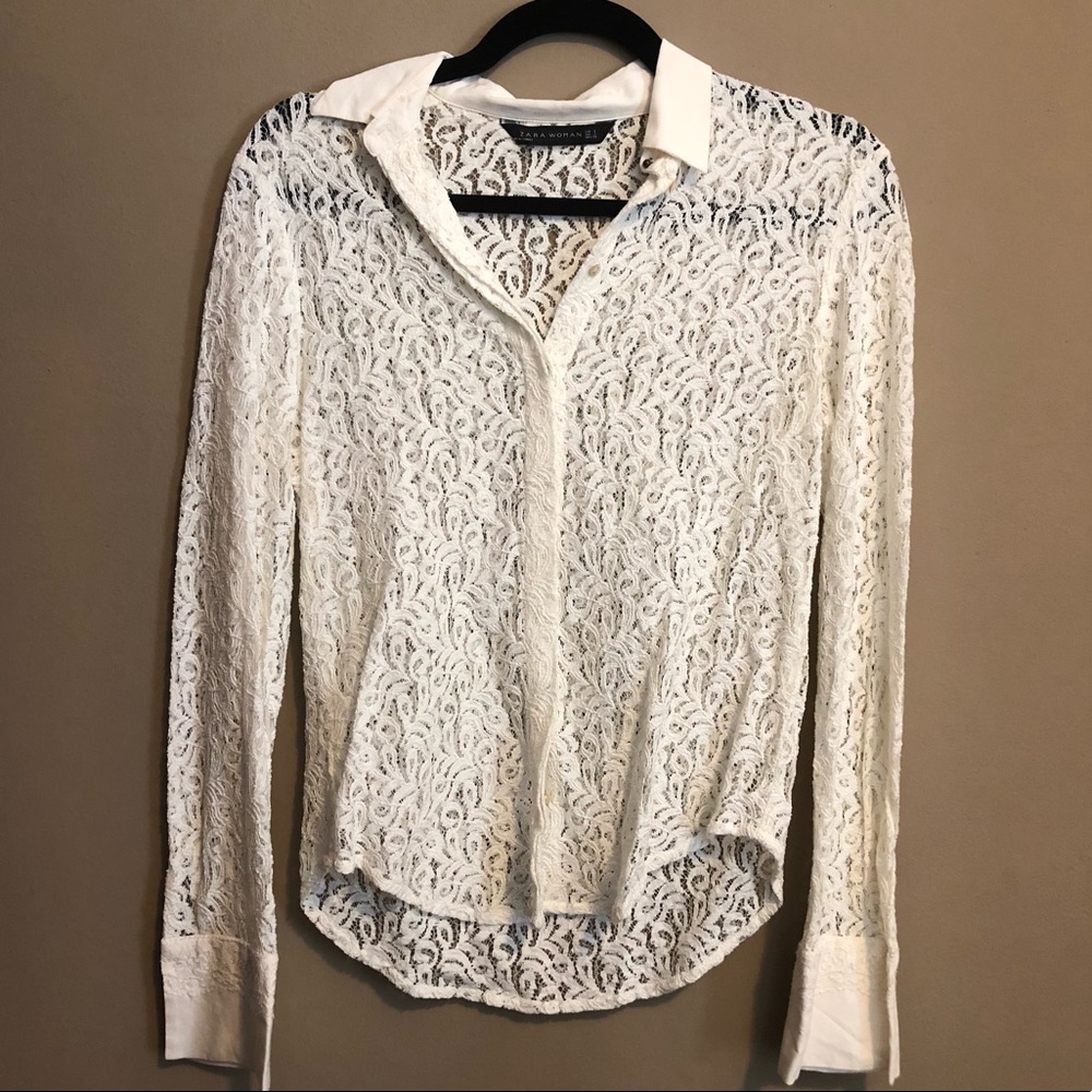 Classy Zara white lace long sleeve top 💕